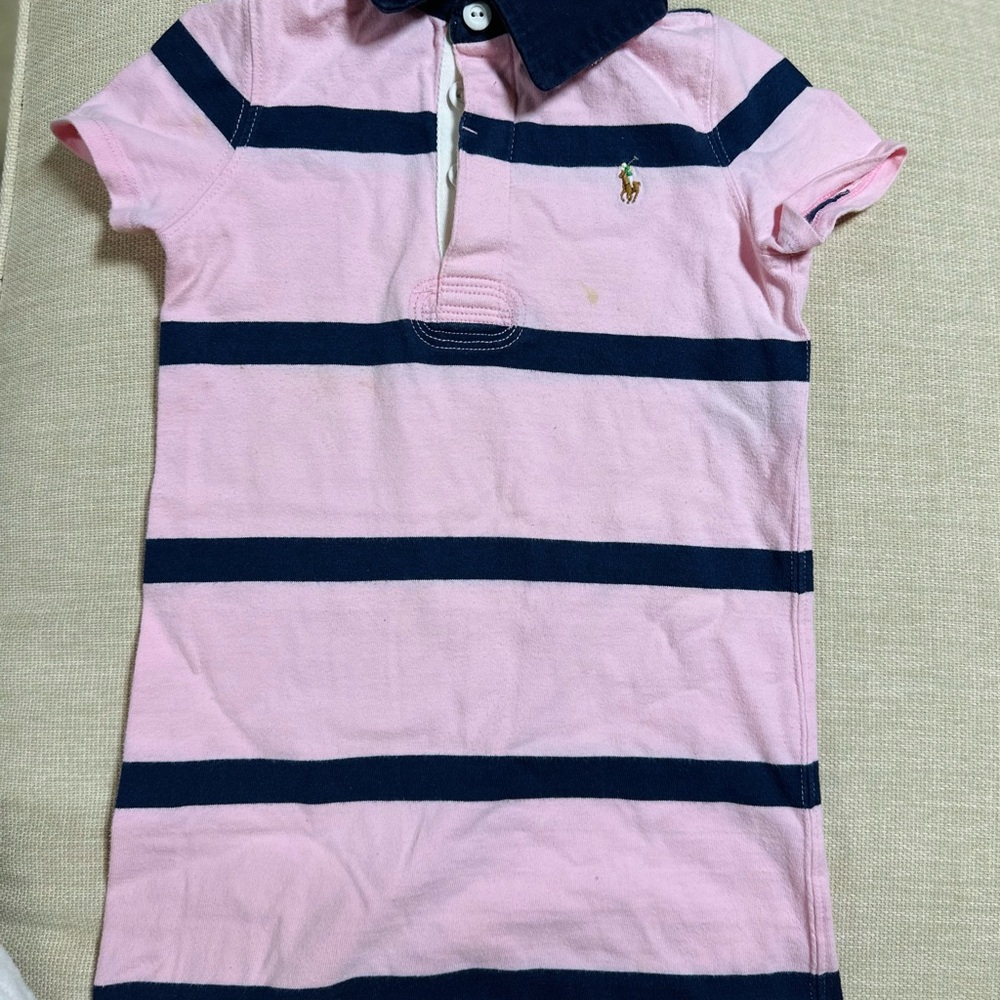 Ralph Lauren Kids Pink and Navy Striped Polo Shirt